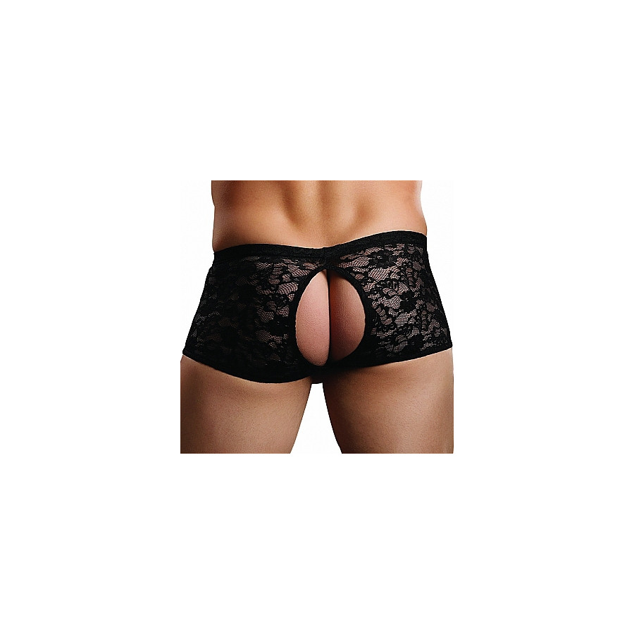 Boxer Bottomless en dentelle Crocthless Noir