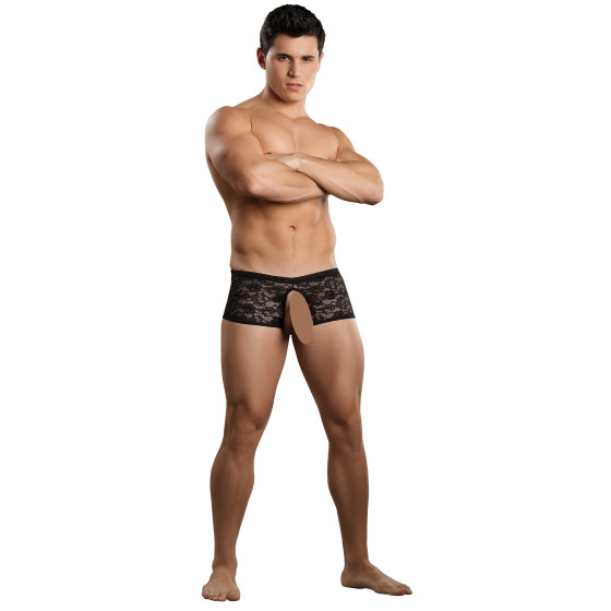 Boxer Bottomless en dentelle Crocthless Noir