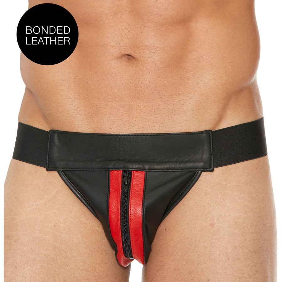 Jockstrap avec Zip Striped Front Noir-Rouge