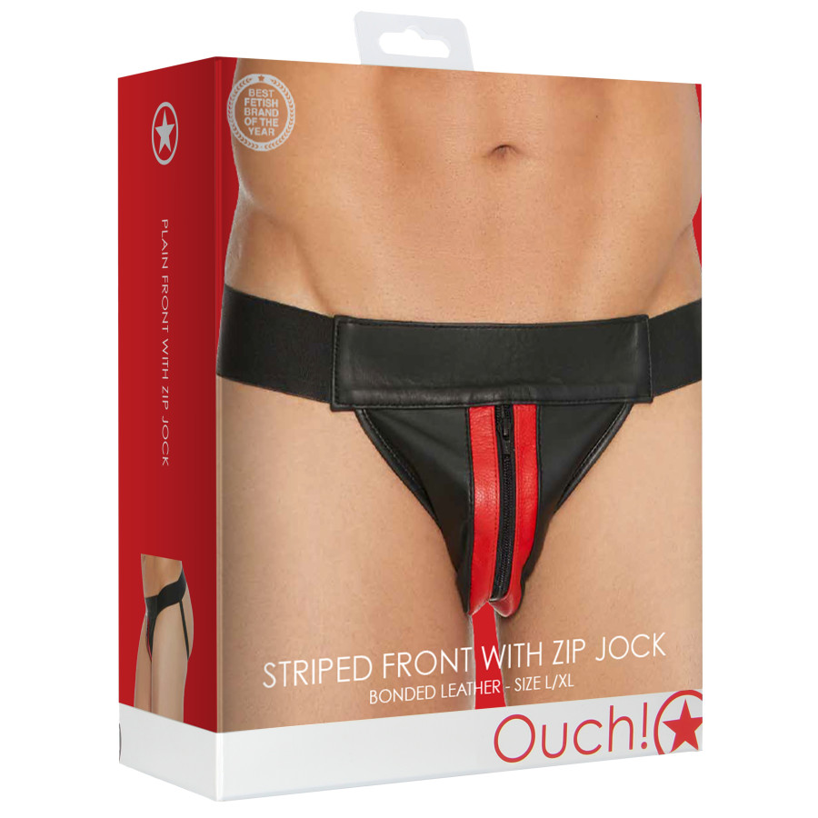 Jockstrap avec Zip Striped Front Noir-Rouge