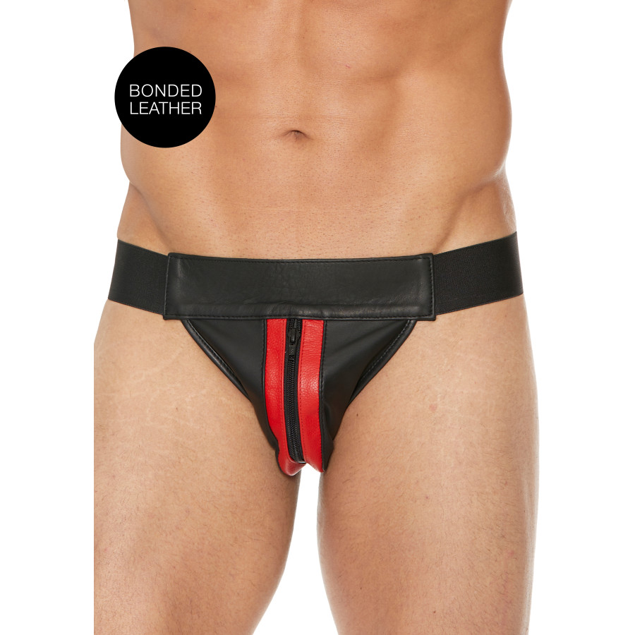 Jockstrap avec Zip Striped Front Noir-Rouge