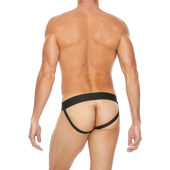 Jockstrap avec Zip Striped Front Noir-Rouge